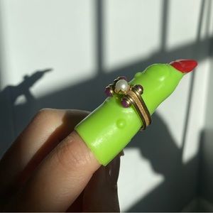 Vintage Italian 14k Ruby & Pearl Sculptural Scroll Ring.